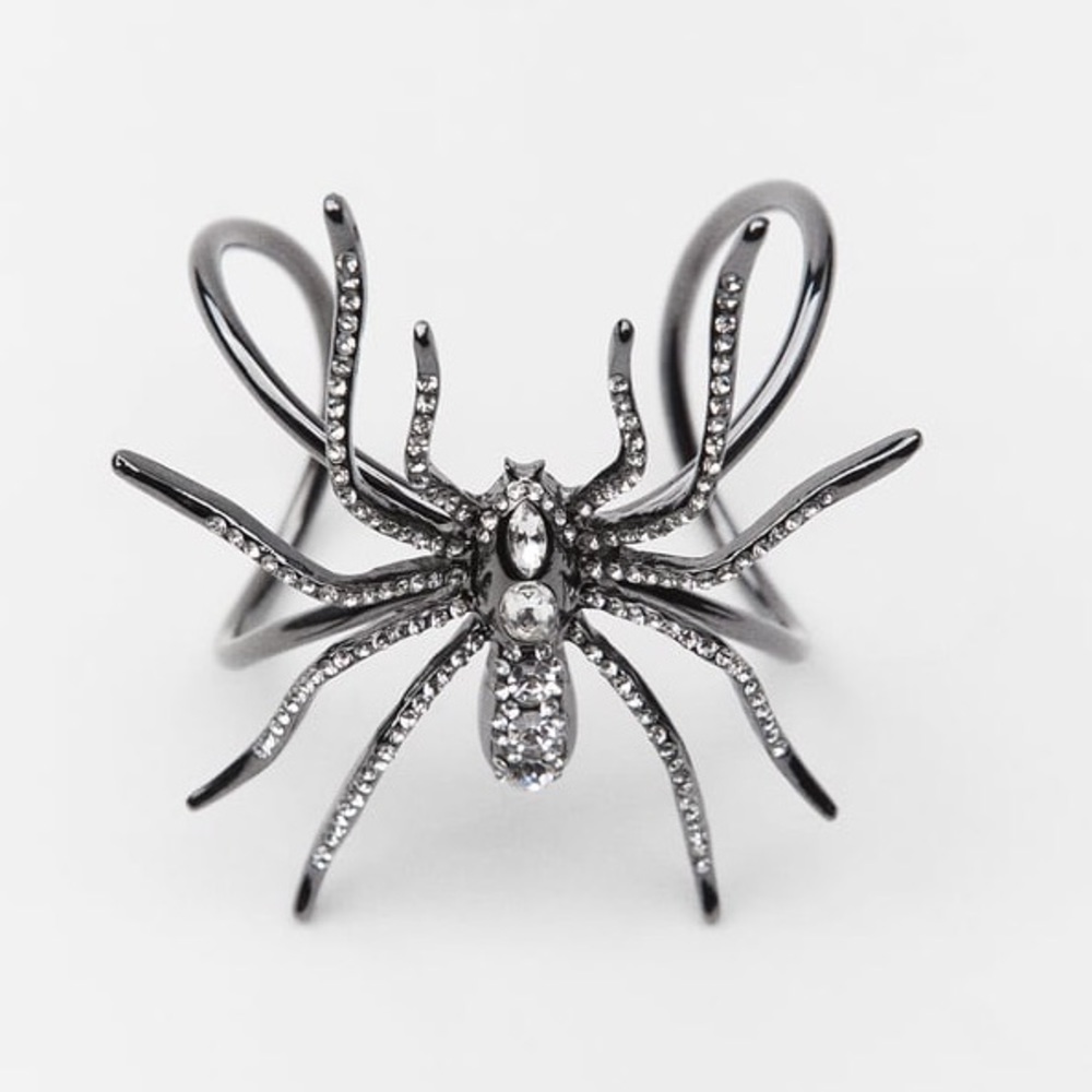 NWOT Zara Anthracite Grey Spider Shaped Metal Bracelet with Rhinestone Appliqués